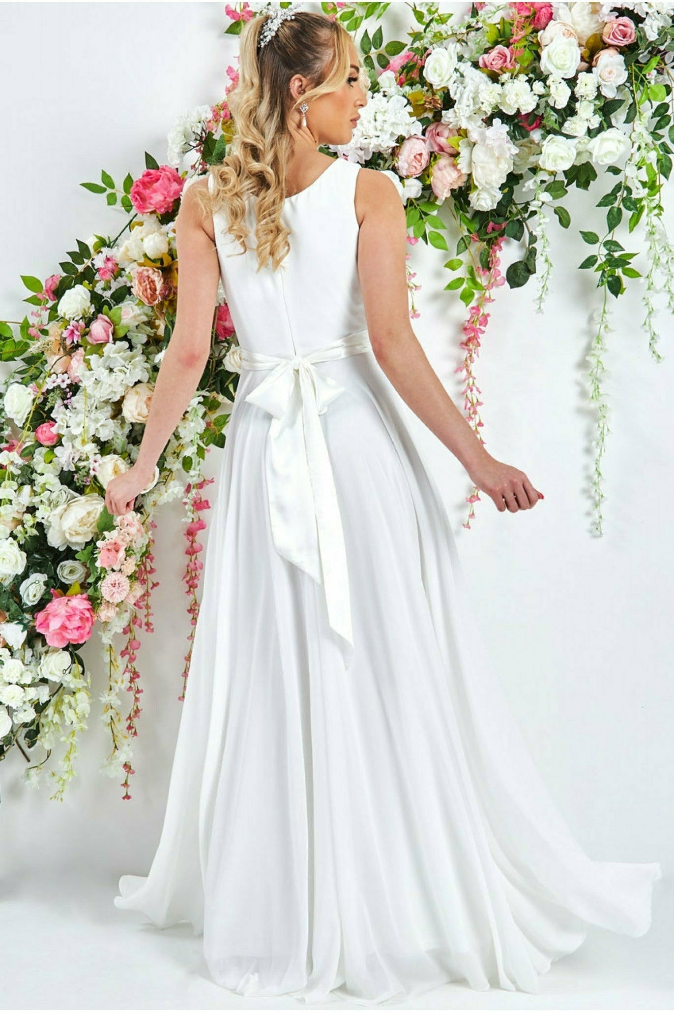 Goddiva Cowl Neck Chiffon Maxi Dress - White