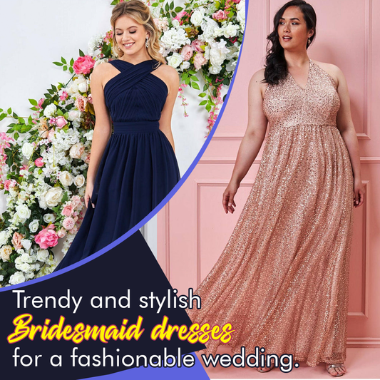 Trendy and stylish bridesmaid dresses for a fashionable wedding.