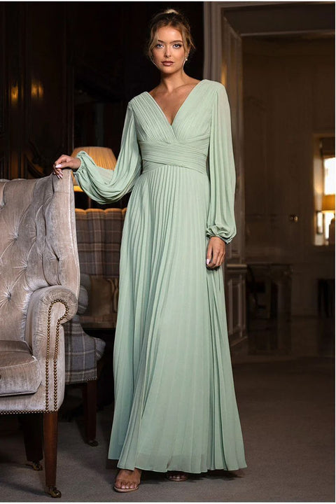 Goddiva Balloon Sleeve Chiffon Maxi Dress  - Sage Green
