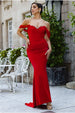 Goddiva Off The Shoulder Draped Sleeve Maxi Dress With Diamante Neckline - Red