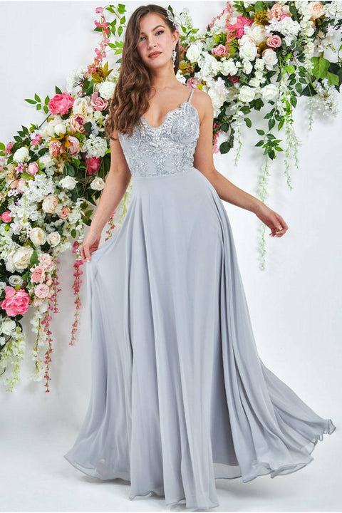 Goddiva Scallop Lace Chiffon Maxi - Gray