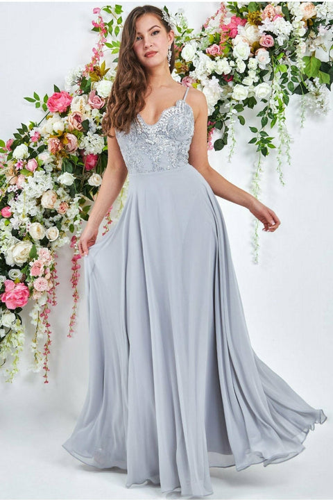 Goddiva Scallop Lace Chiffon Maxi - Gray