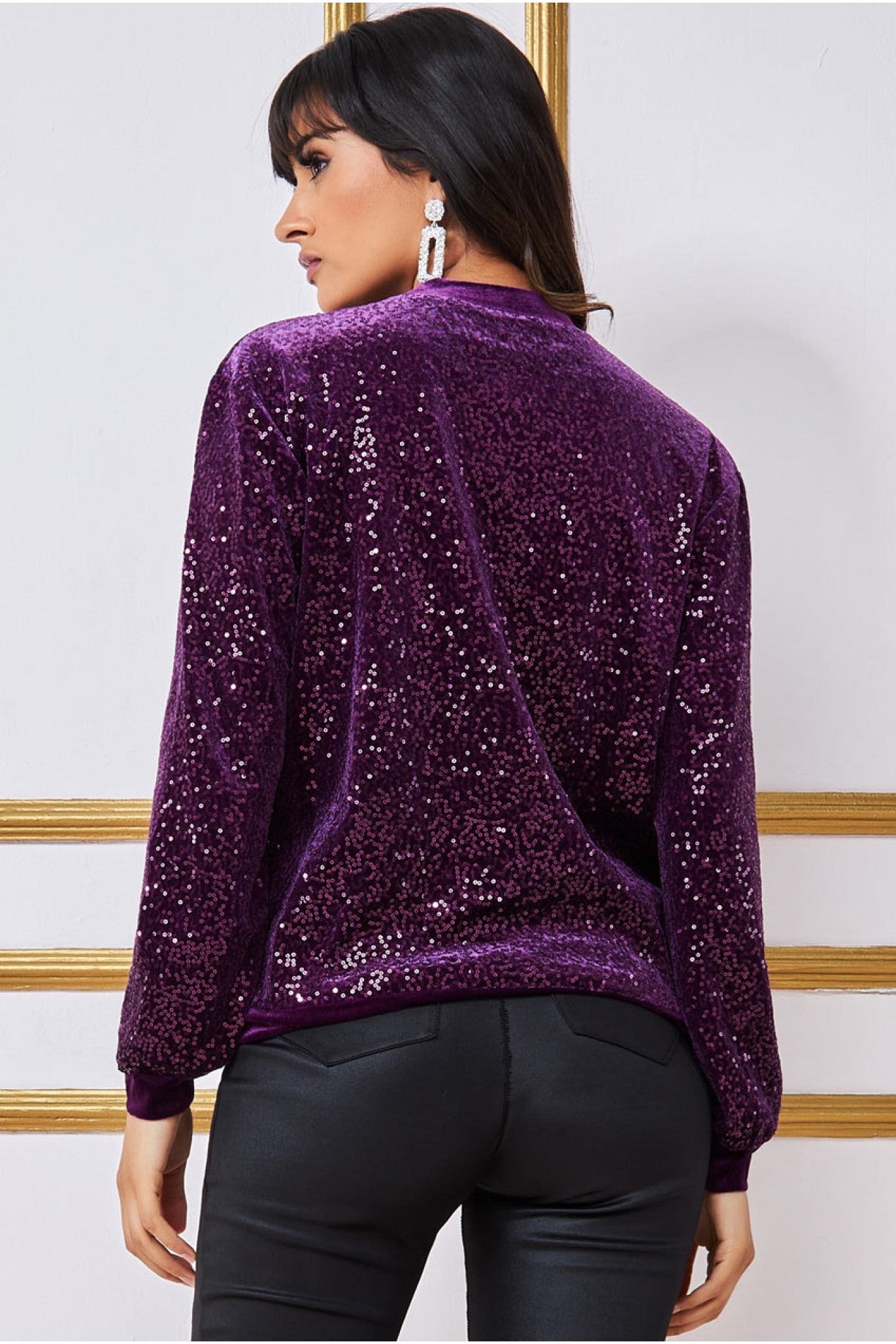 Goddiva Sequin Velvet Sweater - Magenta