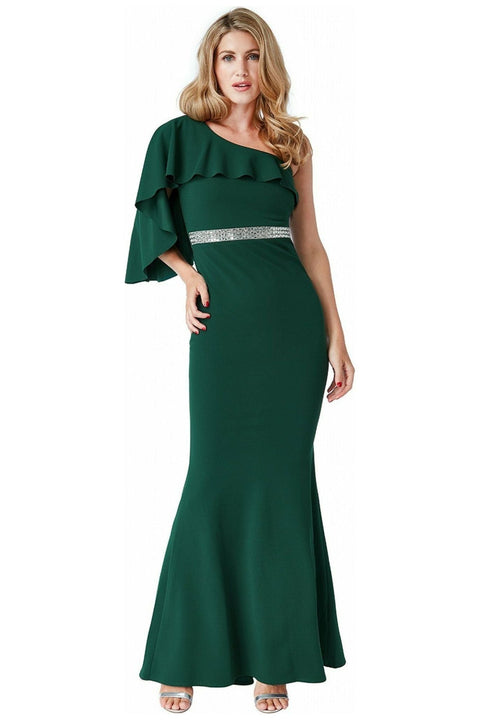 Goddiva Off The Shoulder Flair Maxi Dress - Emerald