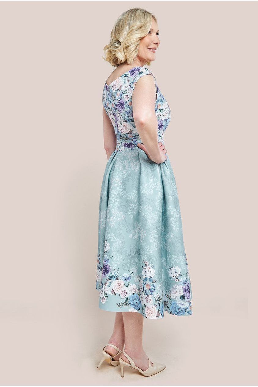 Goddiva Sweetheart Floral Midi Dress - Sage Green