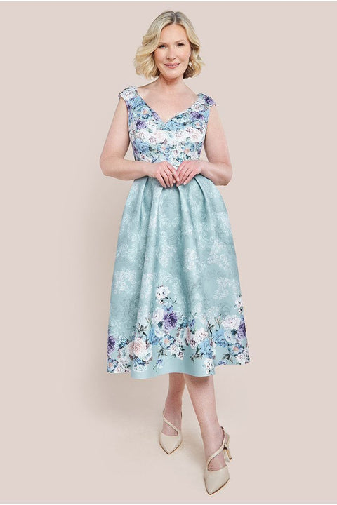 Goddiva Sweetheart Floral Midi Dress - Sage Green