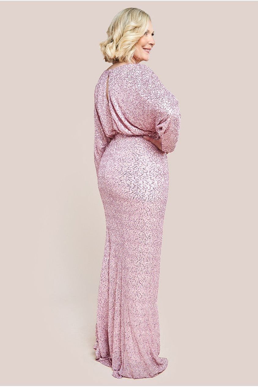 Goddiva Plunge V-Neck Sequin Maxi Dress - Blush