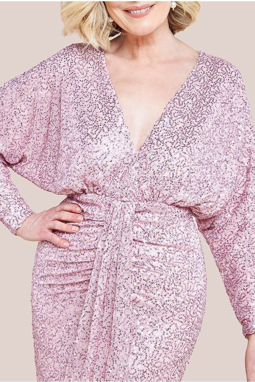 Goddiva Plunge V-Neck Sequin Maxi Dress - Blush