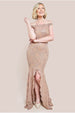 Goddiva Lace Scallop Edge Mermaid Maxi Dress - Champagne