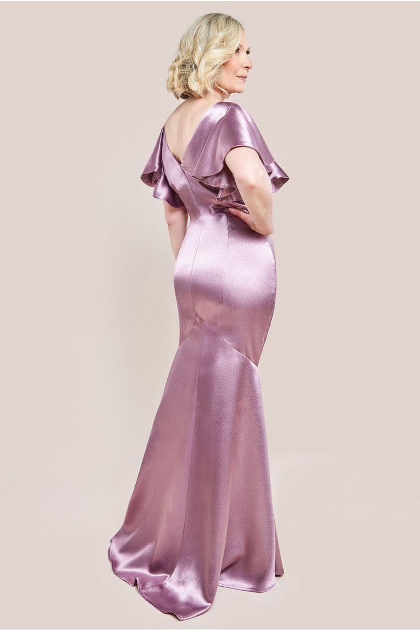 Goddiva Satin Flutter Sleeve Mermaid Maxi Dress - Rose Pink