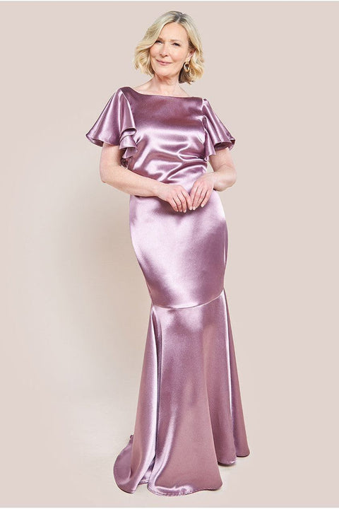 Goddiva Satin Flutter Sleeve Mermaid Maxi Dress - Rose Pink