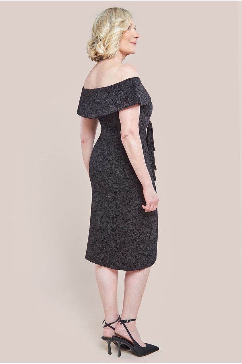 Goddiva Lurex Bardot Midi Dress With Waterfall Ruffle - Black