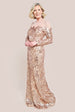 Goddiva Floral Sequin Mesh Maxi Dress - Champagne