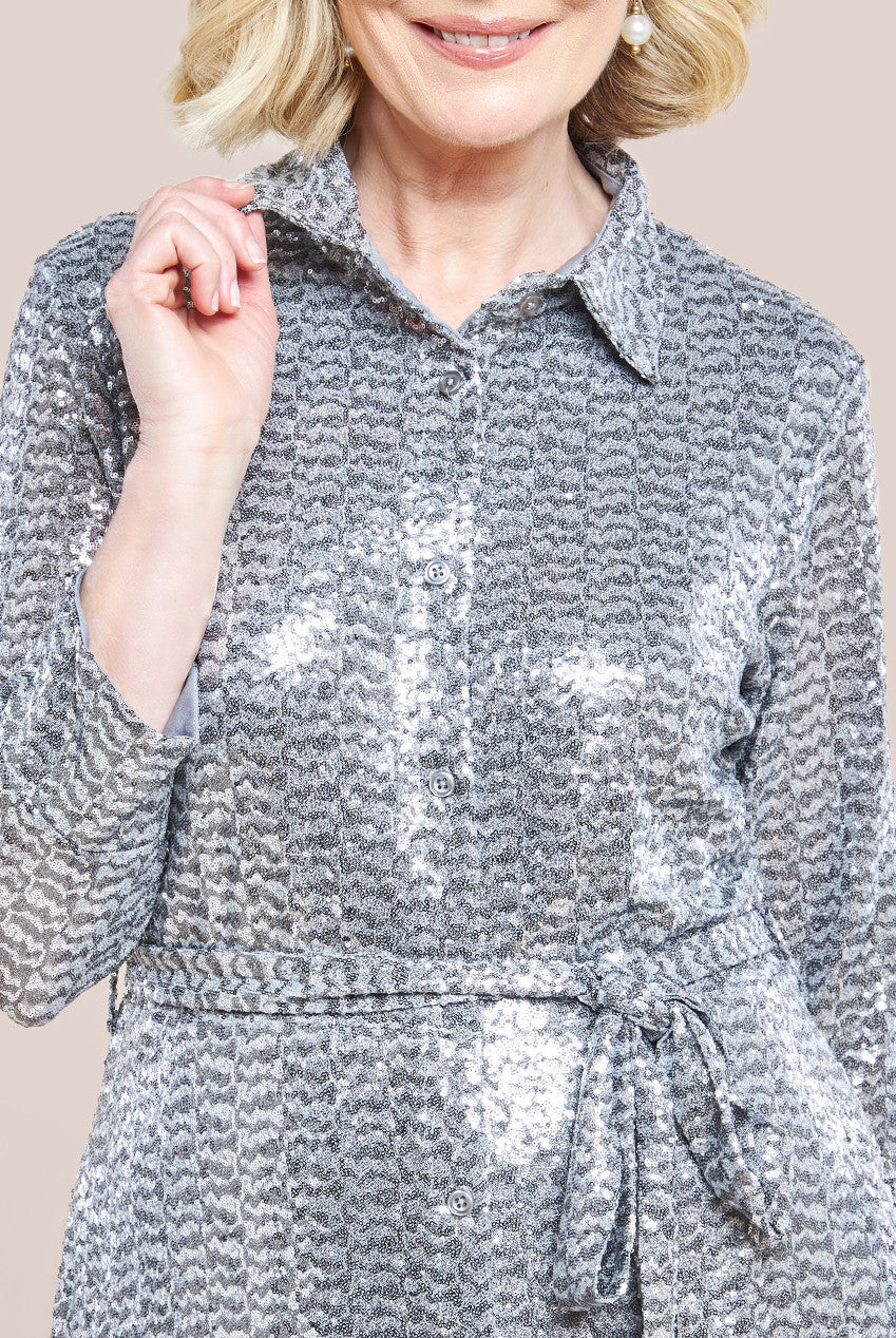 Goddiva Sequin Skater Shirt - Silver