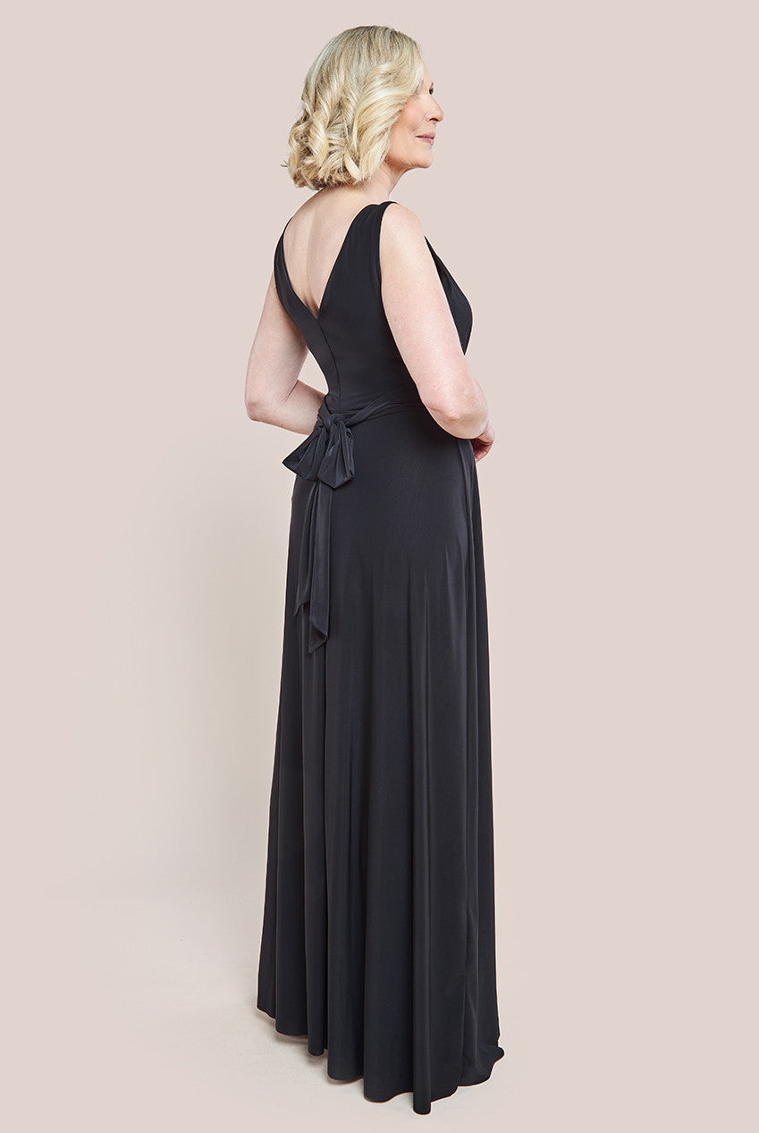 Goddiva Diamante & Scalloped Lace Neck Maxi Dress - Black