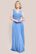 Goddiva Diamante & Scalloped Lace Neck Maxi Dress - Corn Flower Blue