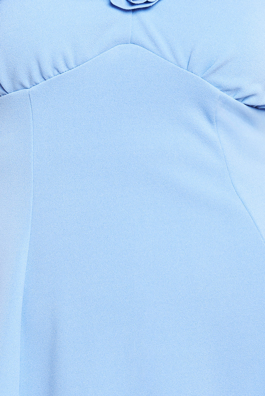 Goddiva Flare Sleeve Frill Edge Midi Dress - Corn Flower Blue