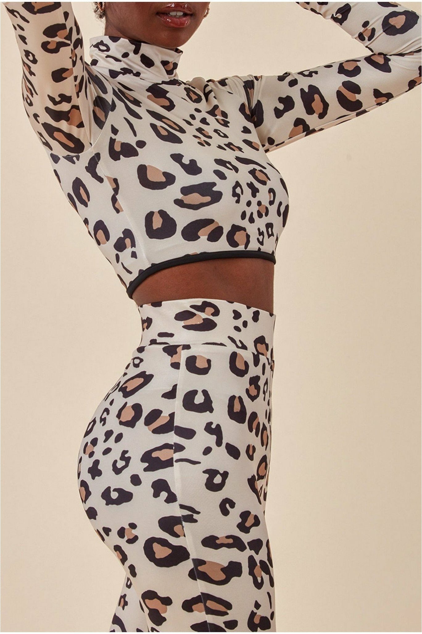 Cosmochic Leopard Print Crop Top&legging Lounge Set - Brown