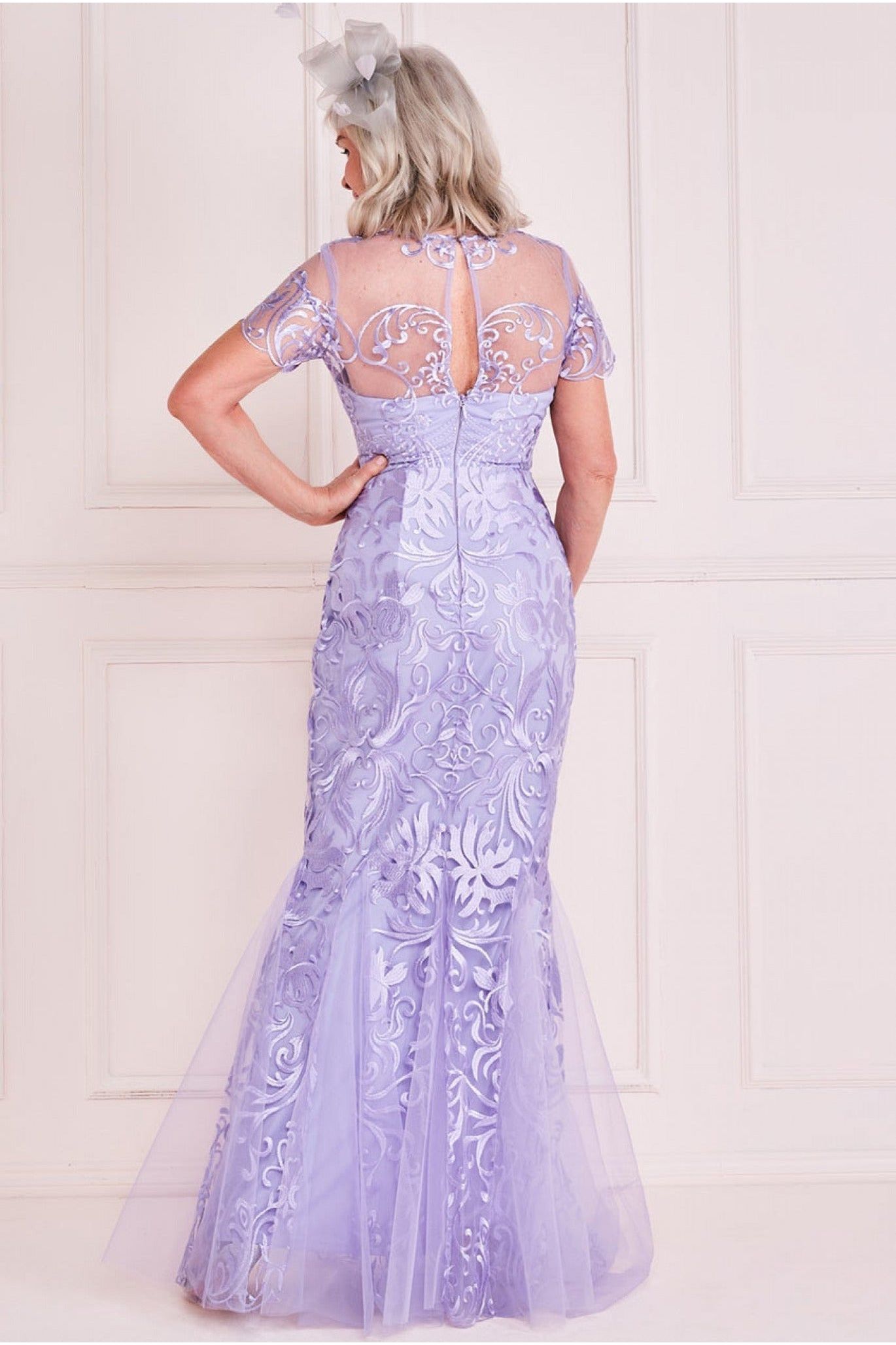 Goddiva Embroidered Lace Maxi With Scalloped Hem - Lilac