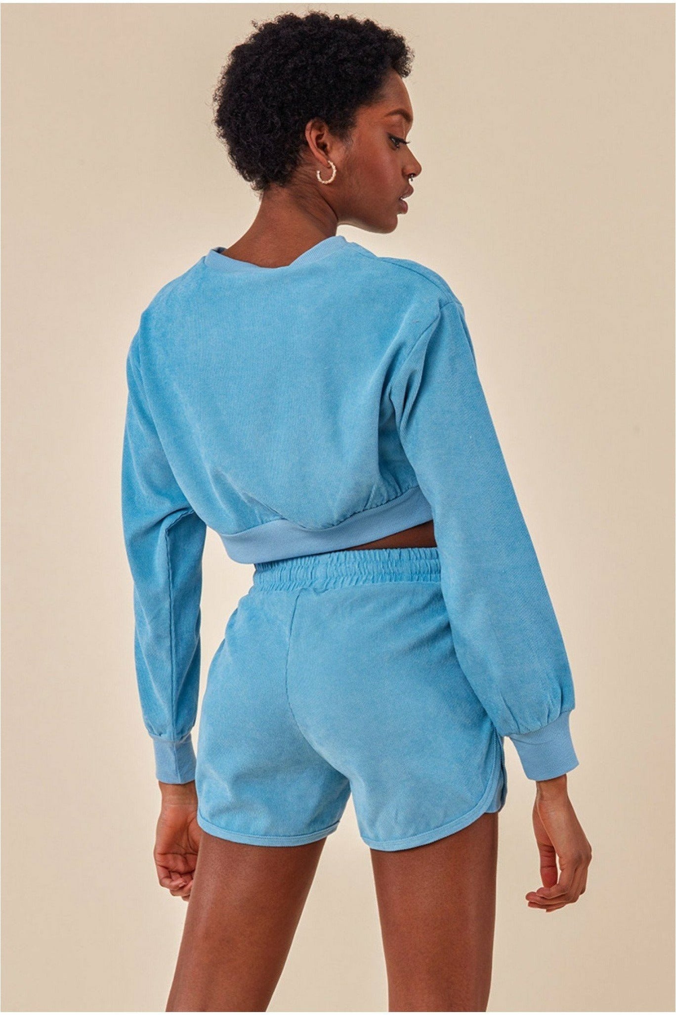 Cosmochic Oversized Cropped Sweater & Short Set - Blue