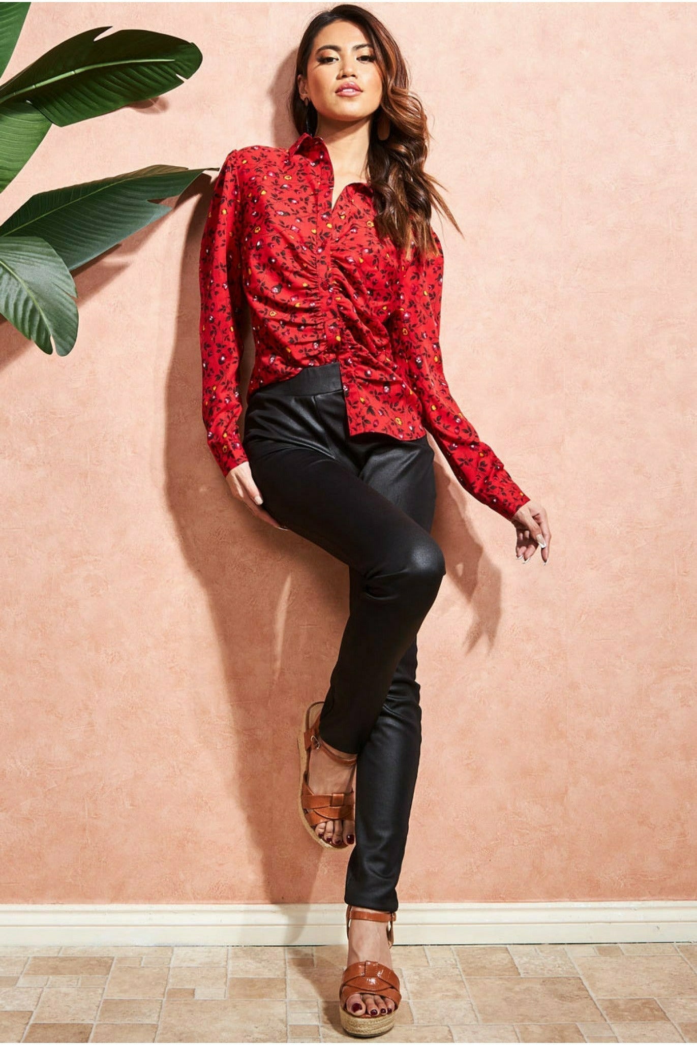 City Goddess Floral Print Shirt - Red