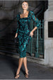 Goddiva Square Neck Scalloped Embroidered Sequin Midi Dress - Emerald Green