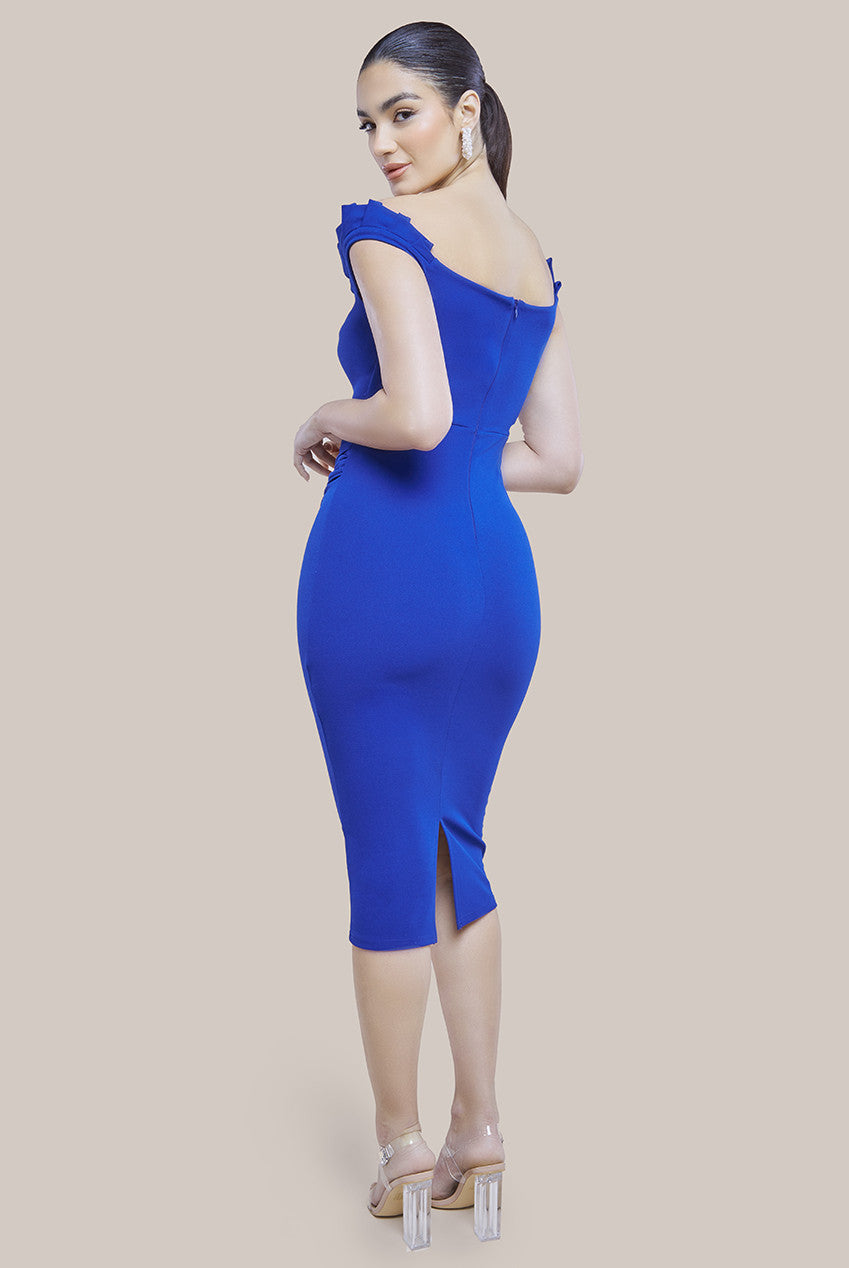 Goddiva Off The Shoulder Frill Bodice Midi Dress - Royal Blue