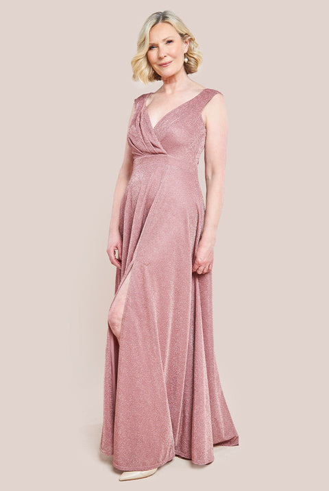 Goddiva Crossover Lurex Glitter Maxi Dress - Dark Rose