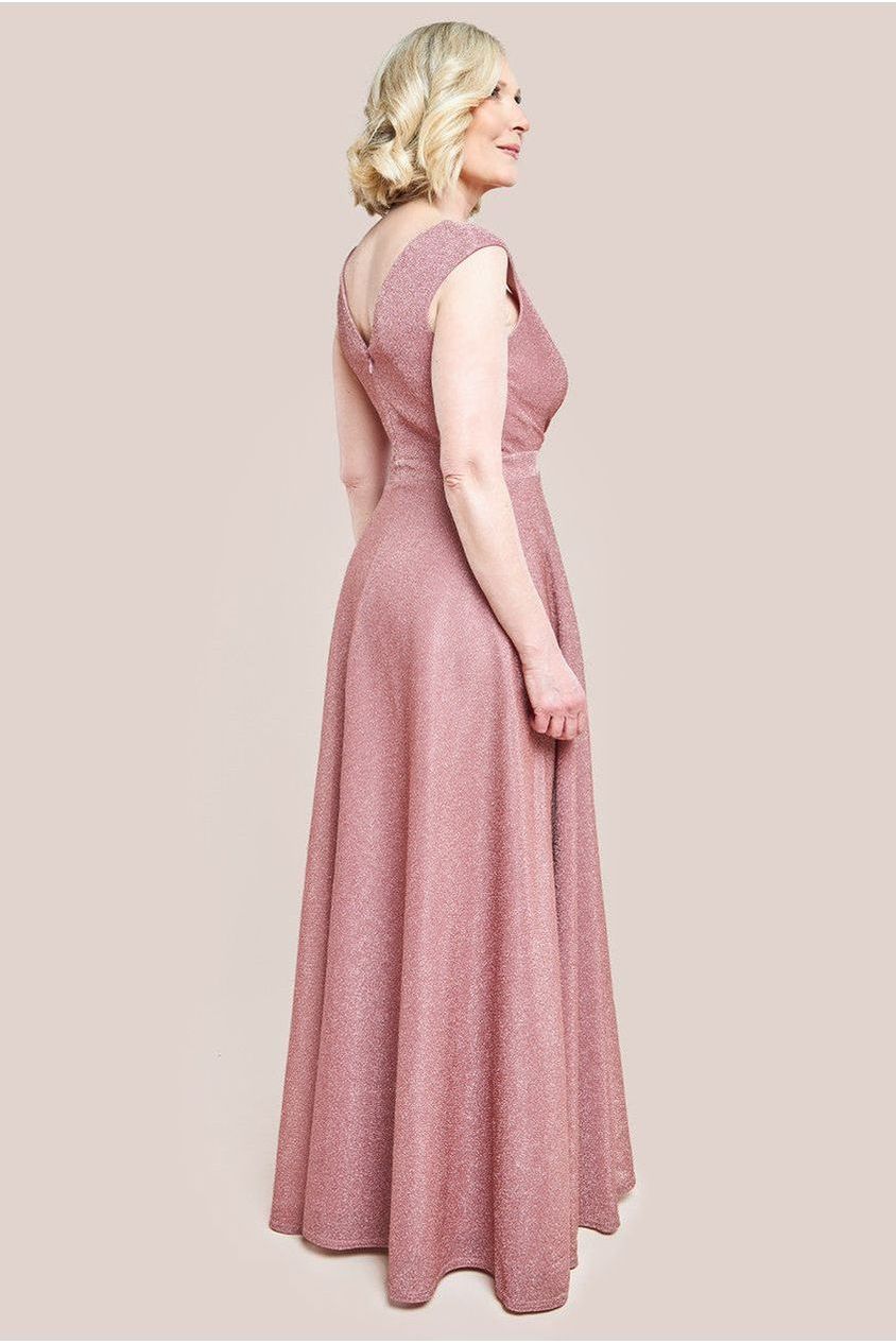 Goddiva Crossover Lurex Glitter Maxi Dress - Dark Rose