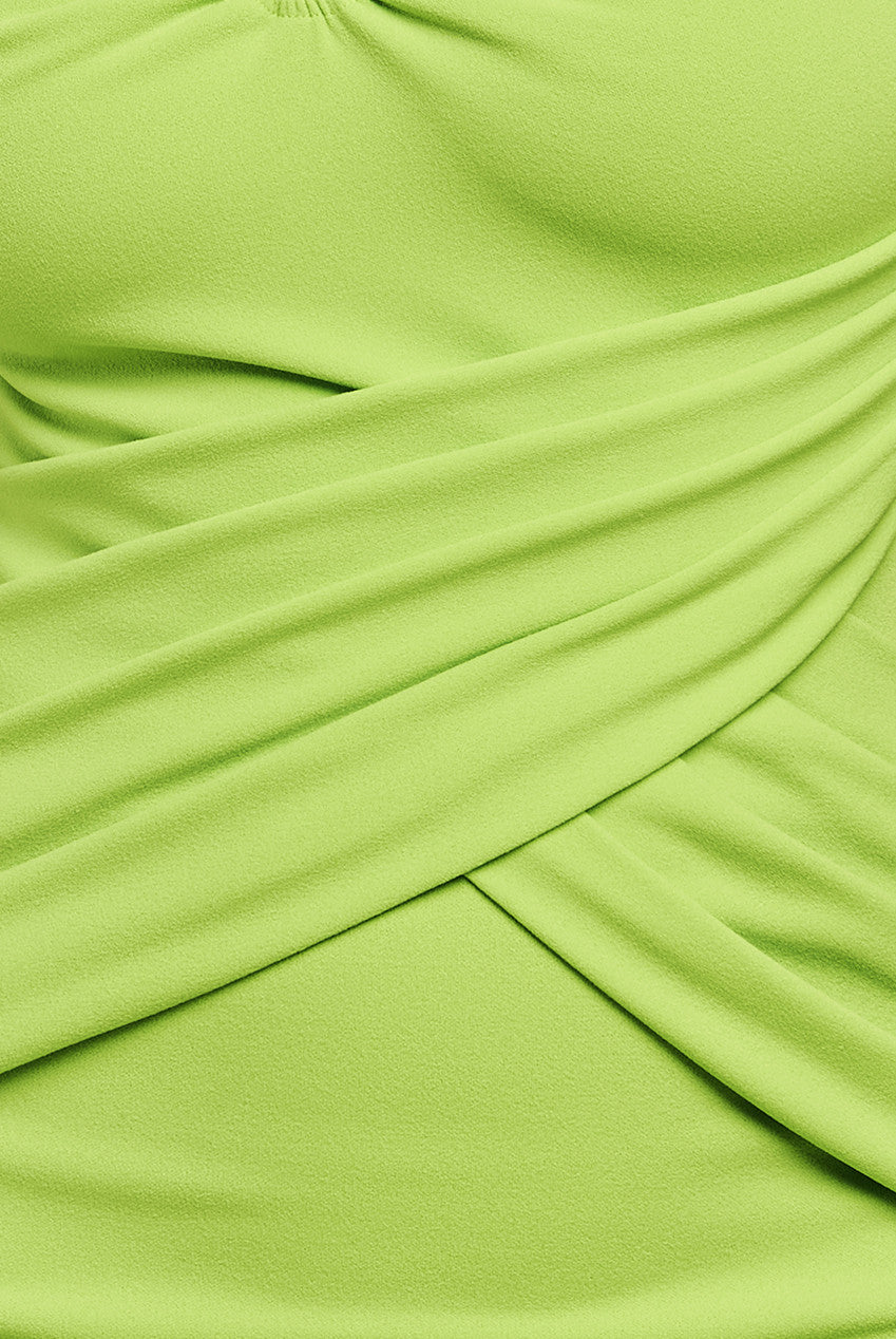 Goddiva Bardot Pleated Maxi With Metal Trim Maxi Dress - Lime Green