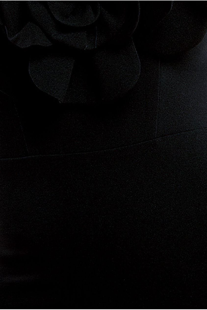 Goddiva Scuba Crepe Bandeau Rose Maxi Dress - Black