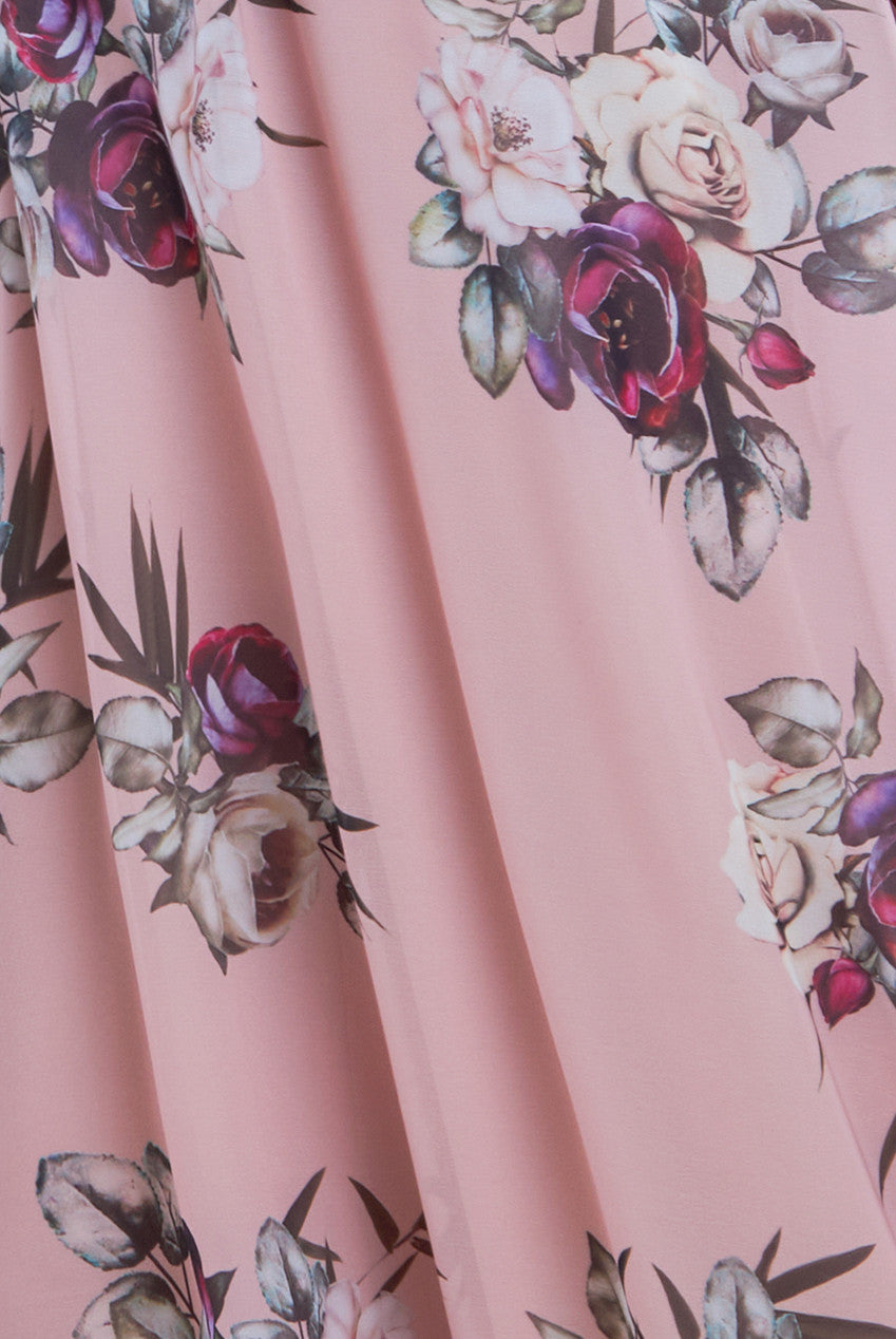 Goddiva Sustainable Printed Flutter Sleeve Maxi Dress - Peach