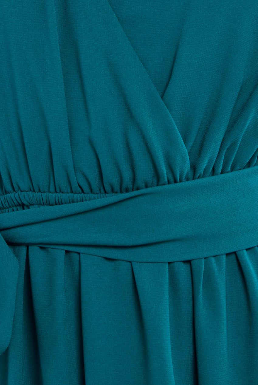 Goddiva Sustainable Chiffon Flutter Sleeve Wrap Maxi Dress - Green