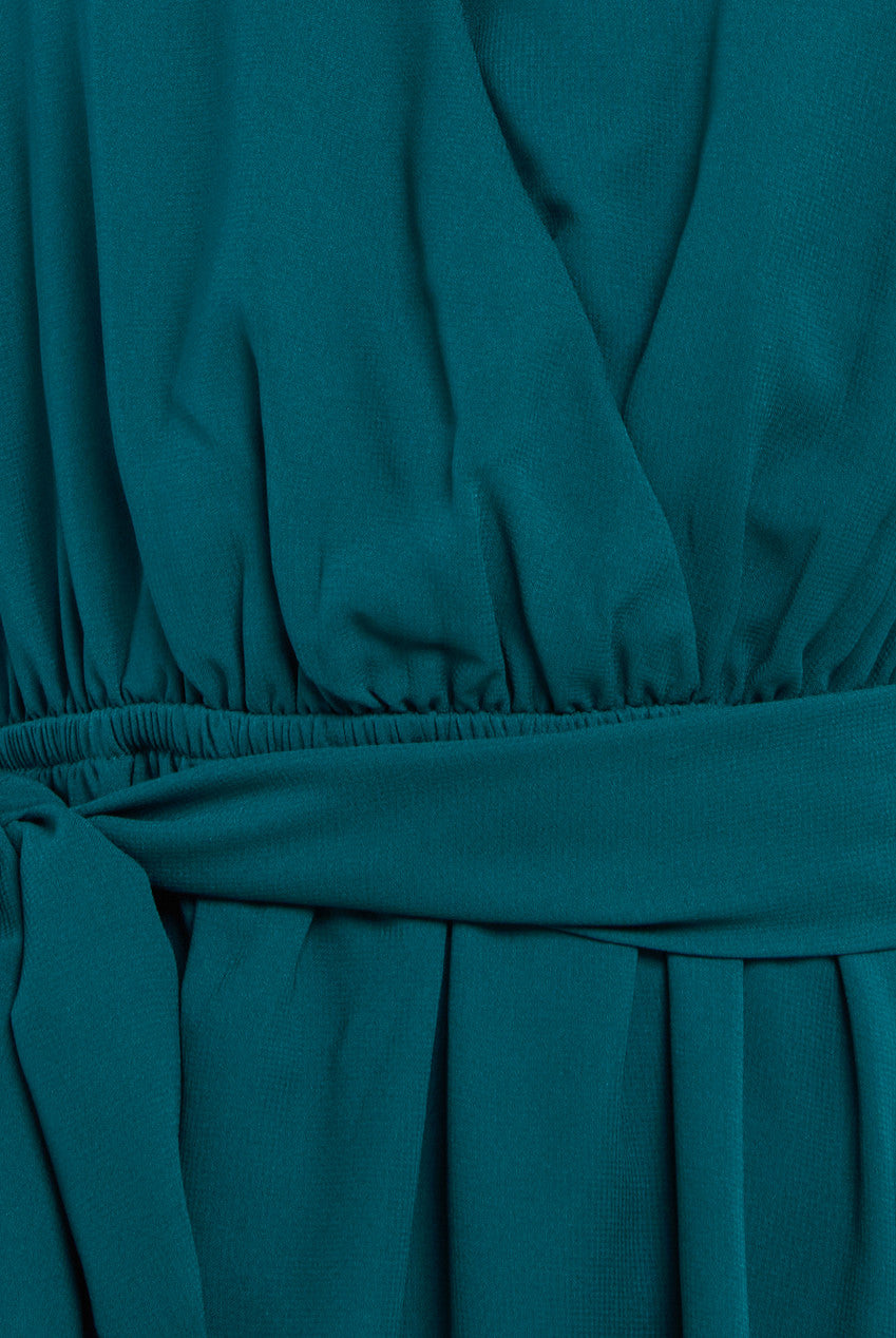 Goddiva Sustainable Flutter Sleeve Chiffon Wrap Midi Dress - Green