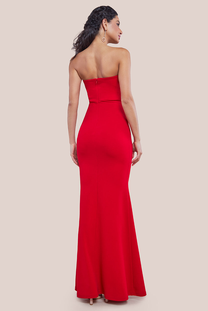 Goddiva Scuba Crepe Bandeau Rose Maxi Dress - Red