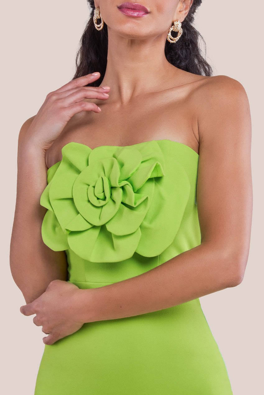 Goddiva Scuba Crepe Bandeau Rose Maxi Dress - Lime