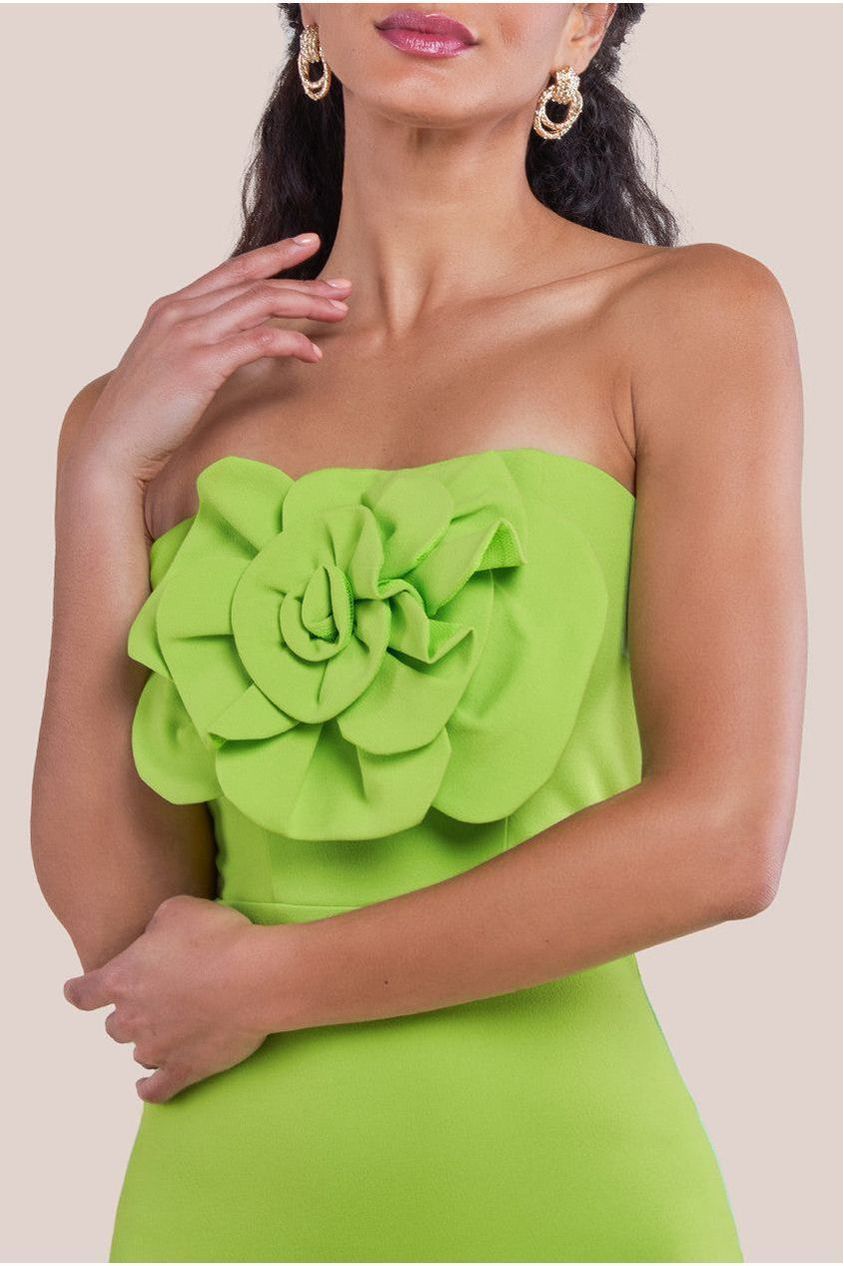 Goddiva Scuba Crepe Bandeau Rose Maxi Dress - Lime Green
