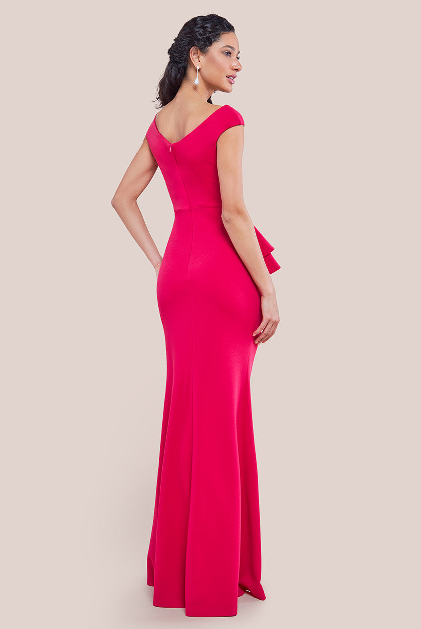 Goddiva Scuba Crepe Rose Frill Maxi Dress - Magenta