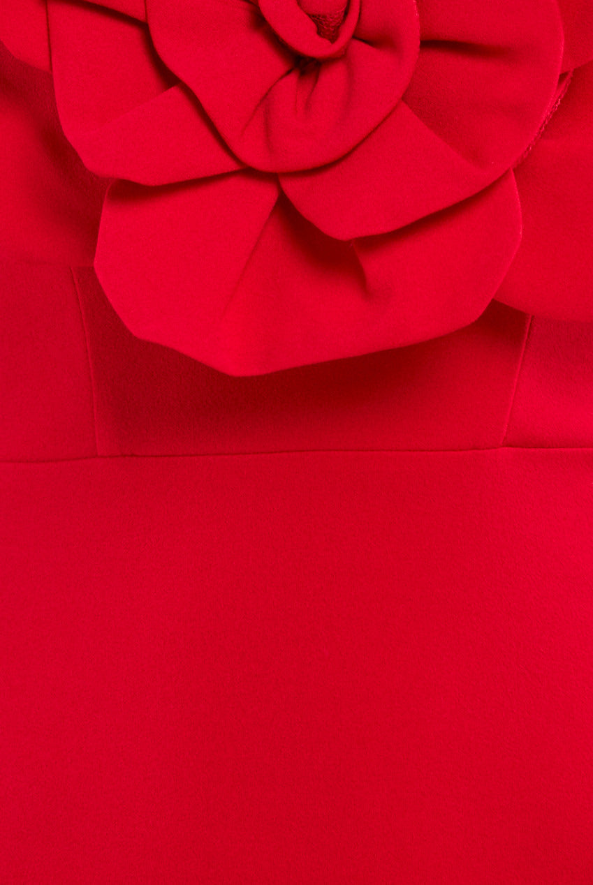 Goddiva Scuba Crepe Bandeau Rose Maxi Dress - Red