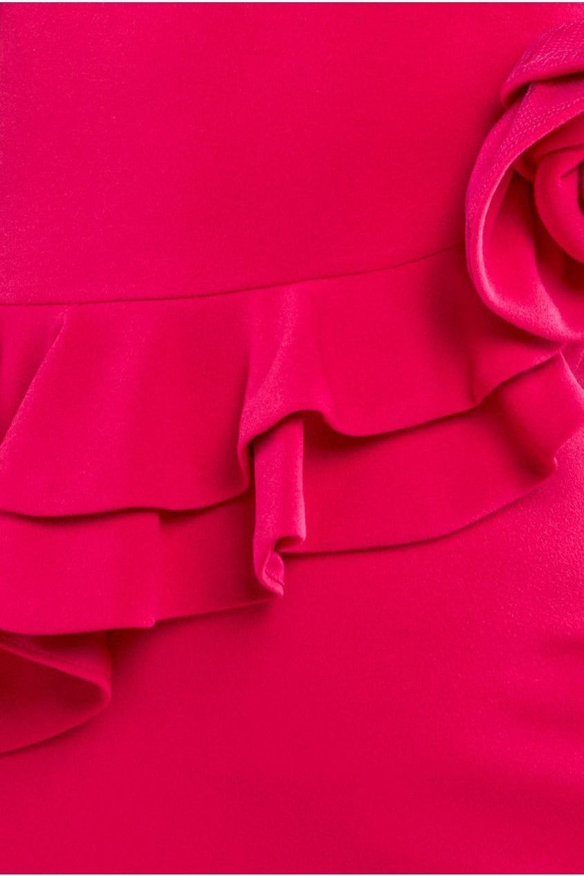 Goddiva Scuba Crepe Rose Frill Maxi Dress - Magenta