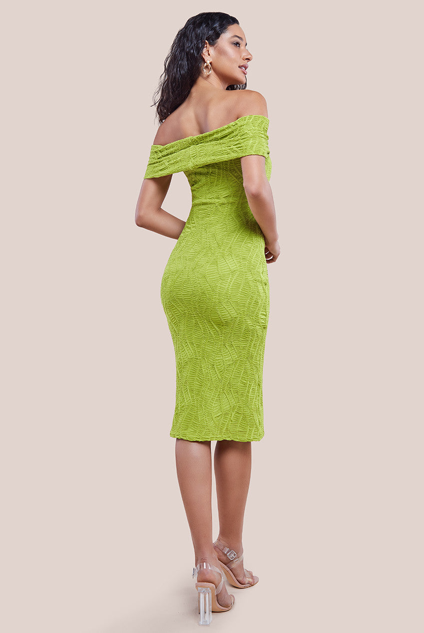 Goddiva Front Knot Twist Midi Dress - Lime Green
