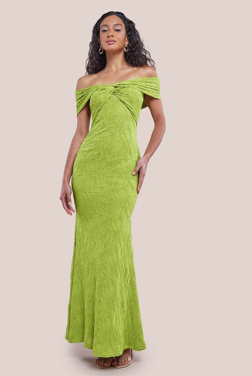 Goddiva Front Knot Twist  Maxi Dress - Lime Green