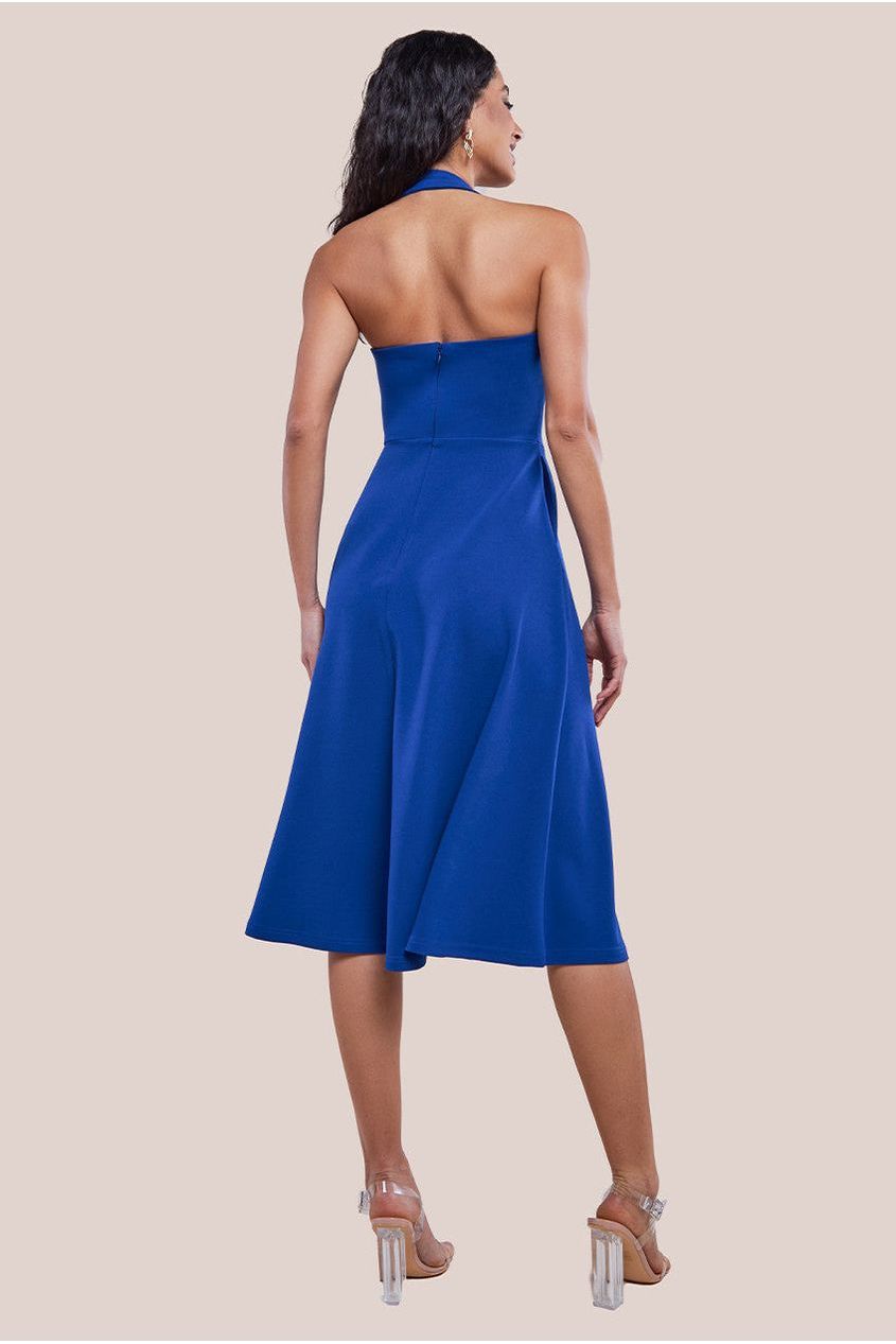 Goddiva Frilled Halter Neck Strap Midi Dress - Royal Blue