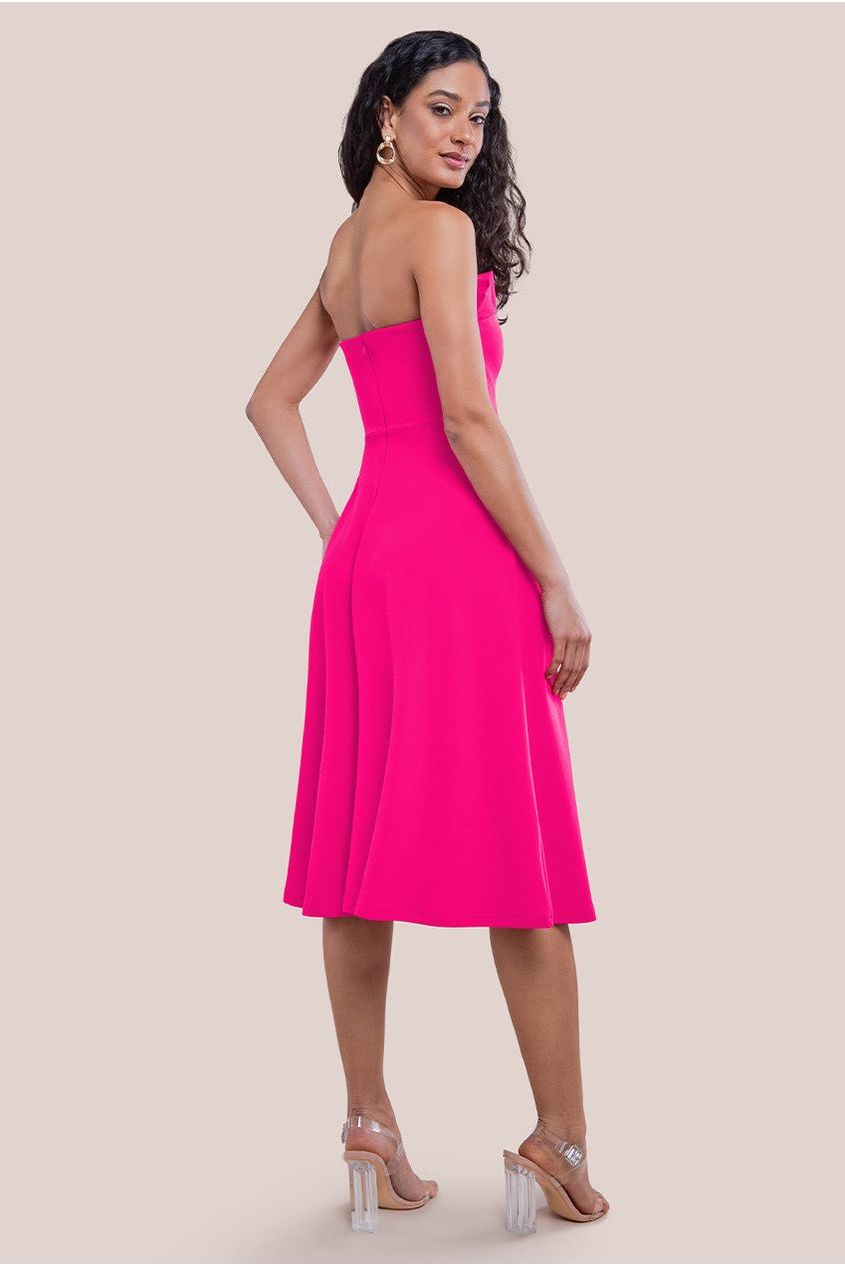 Goddiva Frilled Halter Neck Strap Midi Dress - Magenta