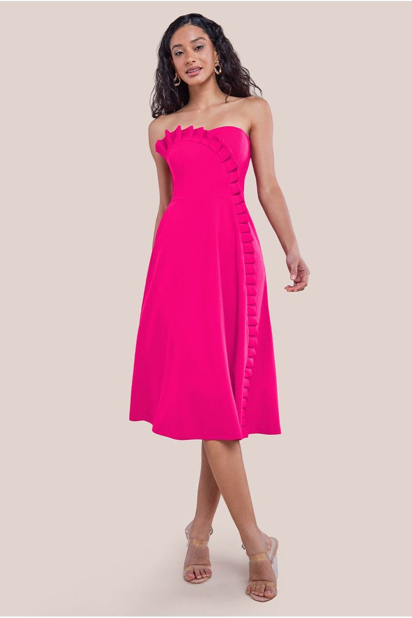 Goddiva Frilled Halter Neck Strap Midi Dress - Magenta