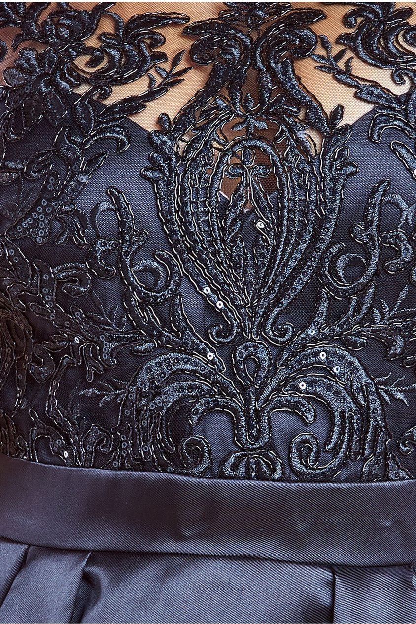 Goddiva Sequin & Satin Dipped Hem Midi Dress - Black