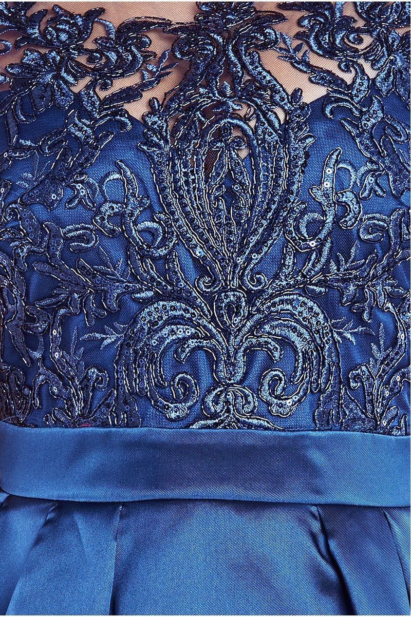 Goddiva Sequin & Satin Dipped Hem Midi Dress - Navy Blue