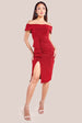 Goddiva Sparkling Bardot Midi With Waterfall Ruffle - Red