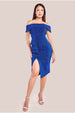 Goddiva Sparkling Bardot Midi With Waterfall Ruffle - Royal Blue