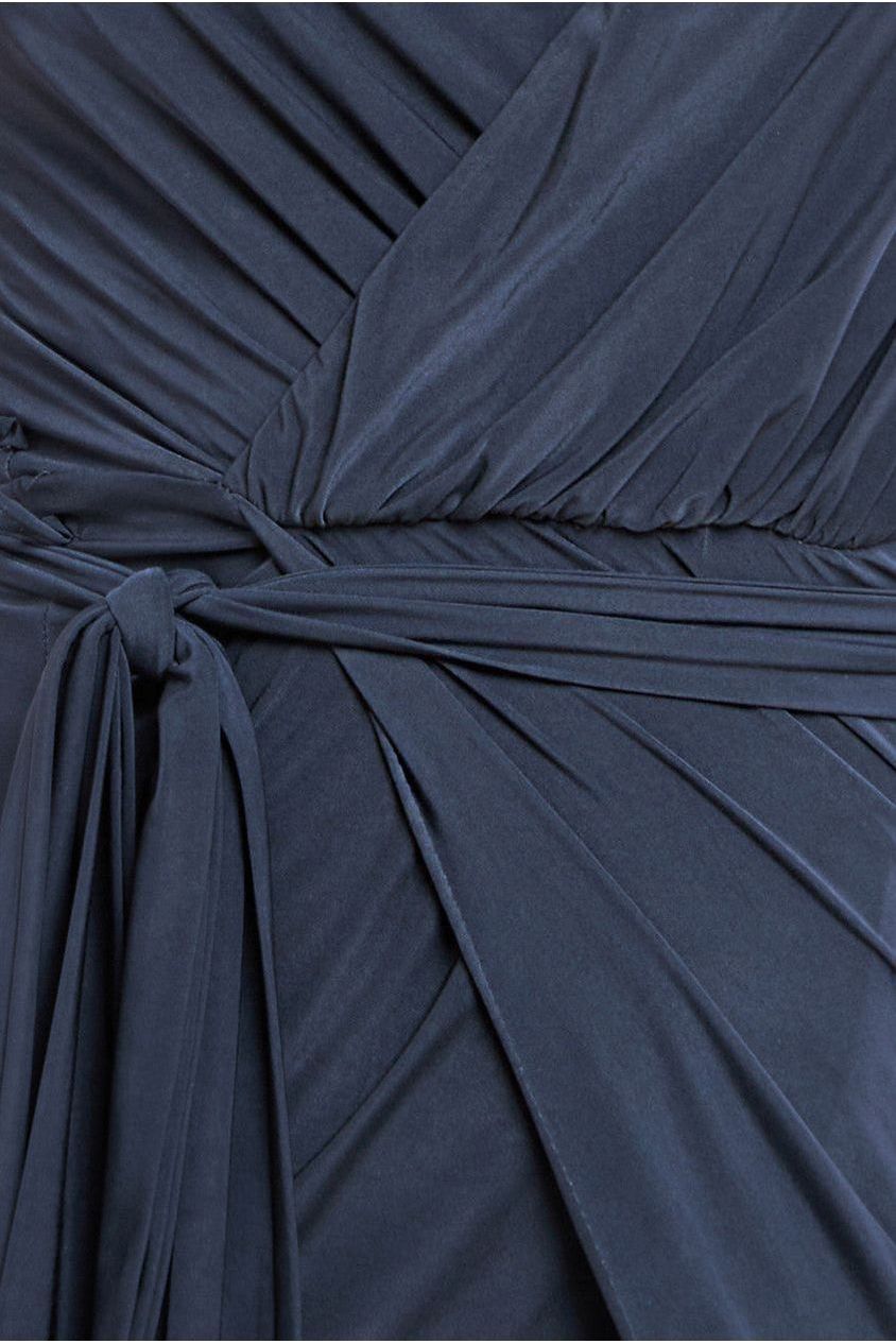 City Goddess Wrap Front Maxi Slip Dress With Waist Tie-Up - Black